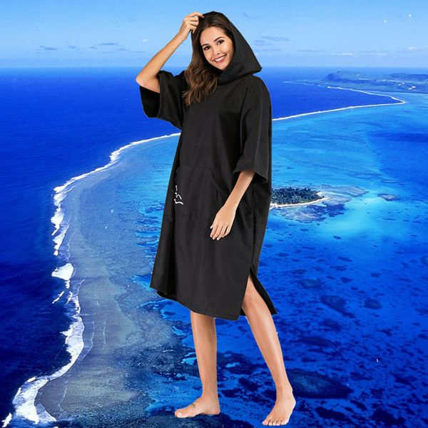 

2019 new arrival black quick dry suede surf hooded poncho towel beach towel for both men and women 110x75cm with