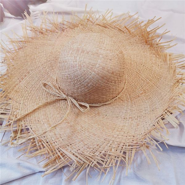 

women fashion lady weaving foldable casual cap with bows wide large brim hat for vocation viseira feminina straw hat #t2g, Blue;gray