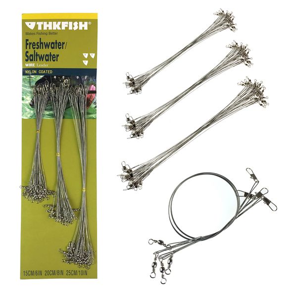 

60 pcs/lot 15cm, 20cm, 25cm 17lb-26lb fishing line steel wire leader with swivel fishing accessory four colour leadcore leash