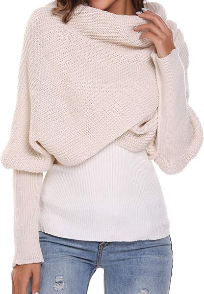 2019 Moda Donna Coperta lavorata a maglia all'uncinetto Scialle avvolgente lungo Sciarpa invernale calda Sciarpa grande con maniche