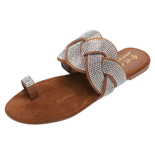 

slippers sagace sandals summer women toes weave crystal shiny bring elegant flat slipper shoes buty damskie w#4, Black