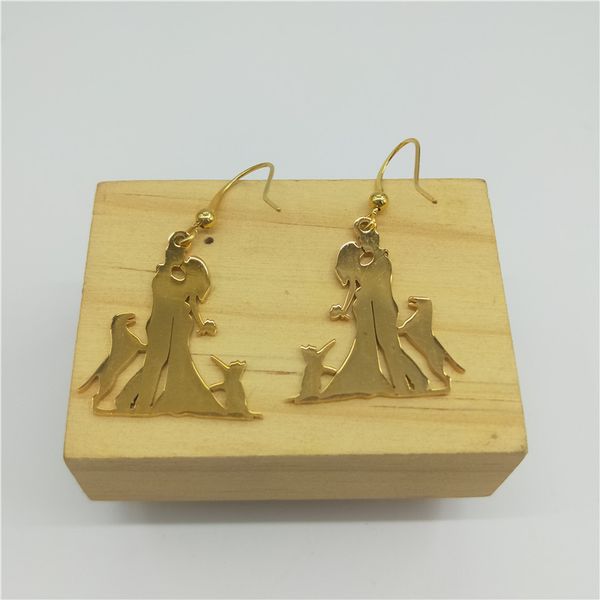 

family necklace stainless steel lovers couple pendant earring master with cat and dog earrings figure jewellery, Silver