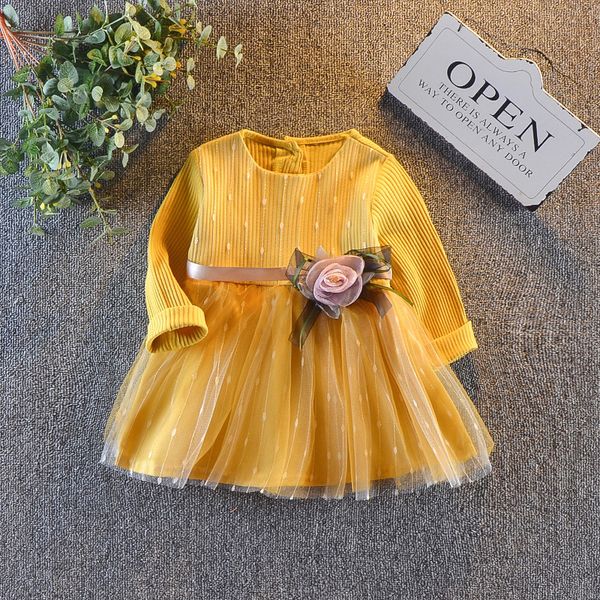 

bibicola baby girls spring autumn wedding dress newborn baby cotton lace long sleeve dresses for bebe girls toddler clothing y190516, Red;yellow