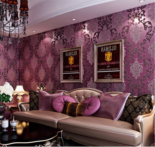 

wallpapers 3d purple damask wallpaper rolls papel parede wall paper roll for sofa backgroud living room wallcoverings
