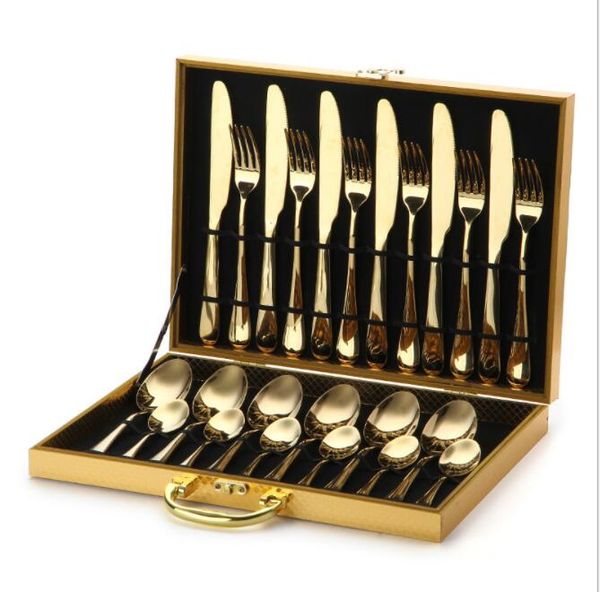 

stainless steel cutlery 24pcs 1 set flatware gold color fork knife spoon kitchen tableware dinnerware cutlery set ljjk1630
