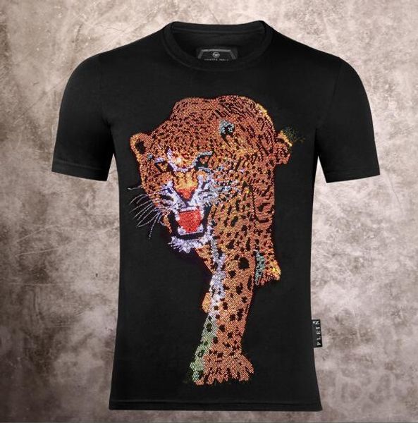 

2020 весна лето с коротким рукавом футболки мужская повседневная хлопок тройники мода кристалл череп печати футболка мужчины уличная хип-хоп, Black;brown