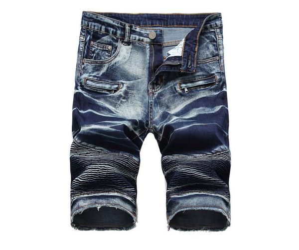 

unique mens ripped motocycle denim shorts jeans fashion designer scratched zipper pocket retro big size panelled short jeans trousers 1763, Blue