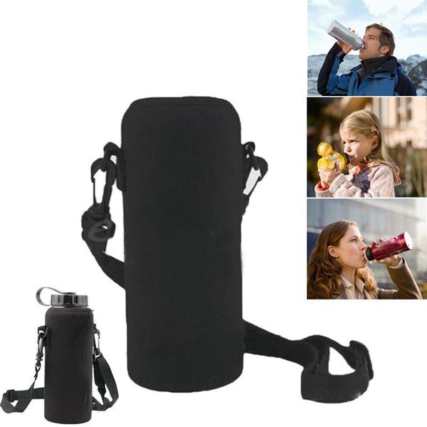 

2019 new 1000ml water bottle cover bag pouch neoprene water bottle carrier insulated bag pouch holder shoulder strap black