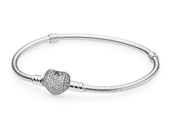 

wholesal 16-21cm 925 silver heart button bracelet snake chain clasp fit european beads for pandora bracelet charm beads bangle & jewelry diy, Golden;silver