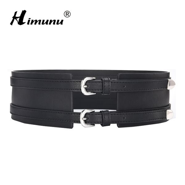 

himunu] высокое качество pu женский ремень для женщин двойной пряжки широких ремней женщины jeans пояс ремни candy черного цвета, Black;brown