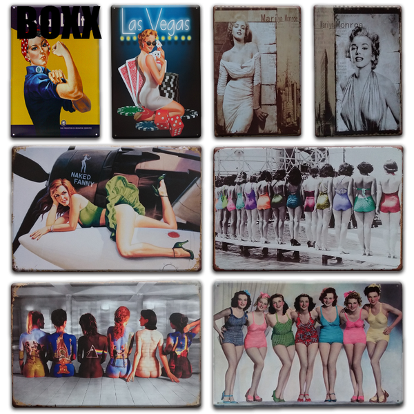 

pin-up girl poster metal sign vintage man cave home living room decor shabby chic monroe metal wall art painting tin signs