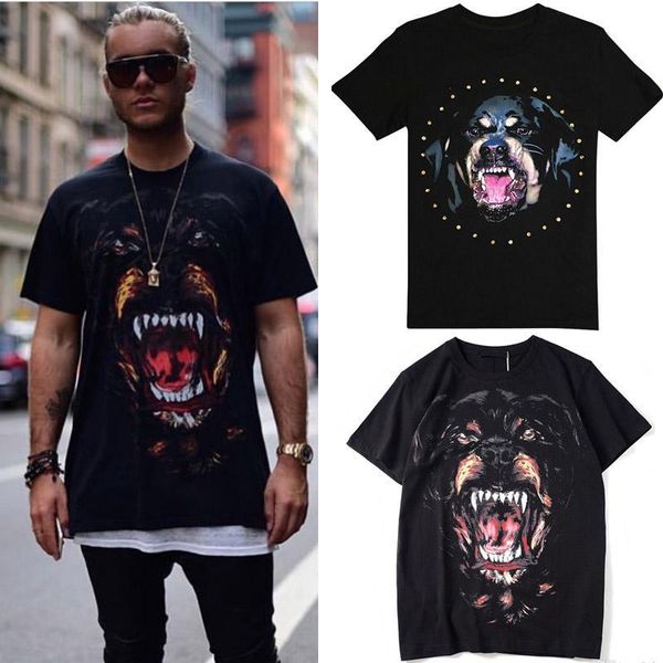 

printed rottweiler dog head cotton jersey vintage effect t-shirt for men fashion design street tee man, White;black