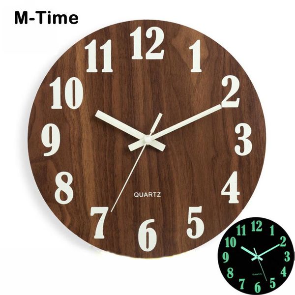 

3d luminous hanging clocks modern watches night lights decoration diy wood wall clock brief digital number quiet glow dark