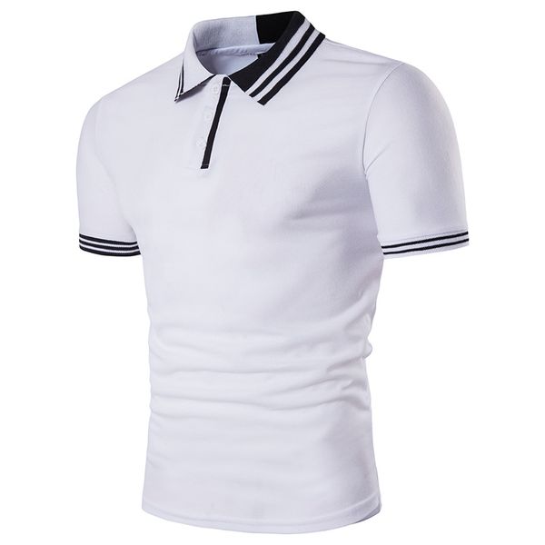 

men's polos summer male luokou two-color stitching personality lapel short-sleeved shirt casual fashion slim, White;black