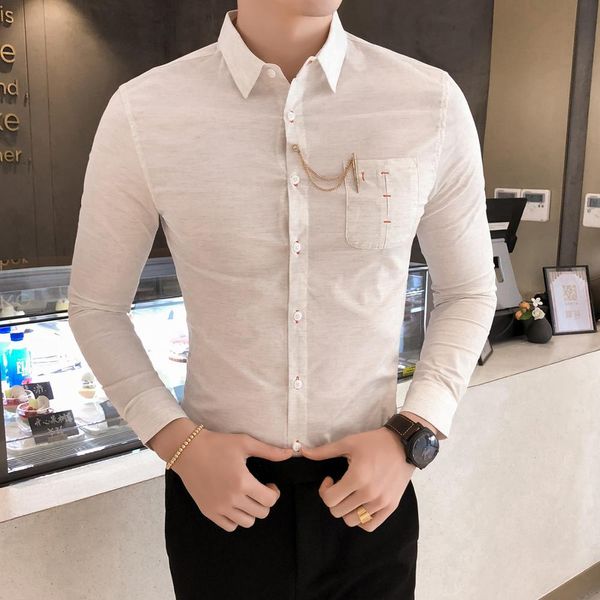 

brand new men shirts fashion 2019 solid mens dress shirts slim fit casual streetwear simple shirt men long sleeve blouse homme, White;black