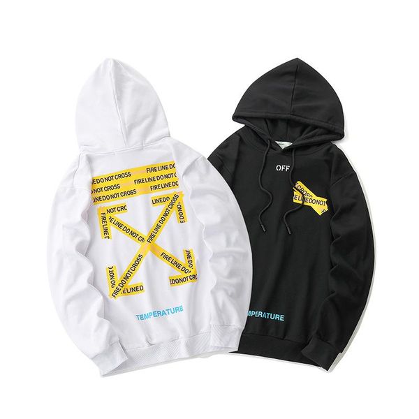 

luxury mens hoodies tide brand warning line letter printing hooded sweater autumn and winter street designer hip hop hoodies, Black