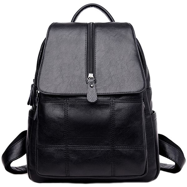 

мода рюкзак женский pu рюкзак молния пэчворк женская большая емкость черный