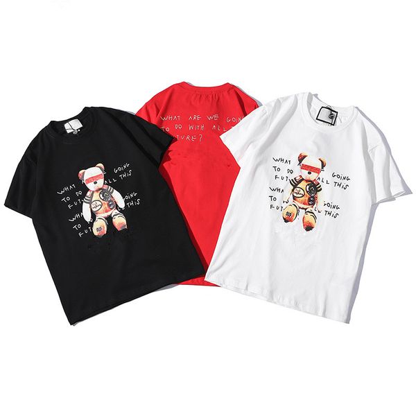 

жаркое лето высокое качество поло повседневная мода тройники смешной мультфильм медведь письмо печать хлопок мужчины женщины топы одежда фут, White;black