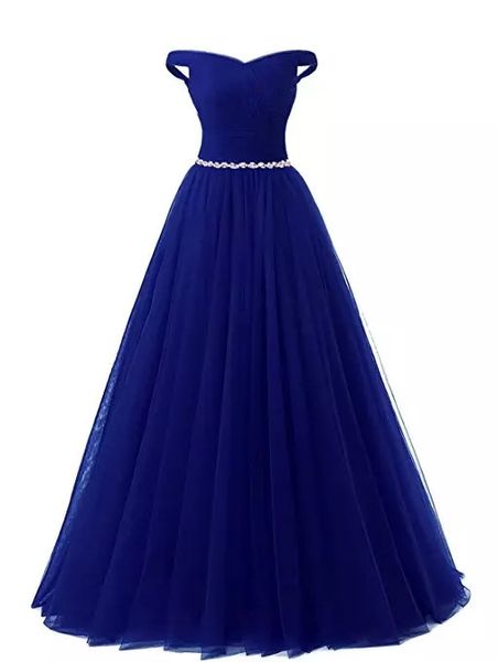 

off shoulder tulle evening dresses with crystal 2019 royal blue burgundy red long evening gowns new party dress, Black;red