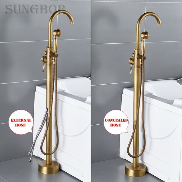

antique bathtub floor stand faucet mixer single handle mixer tap 360 rotation spout with hand shower bath shower hd-2678f1