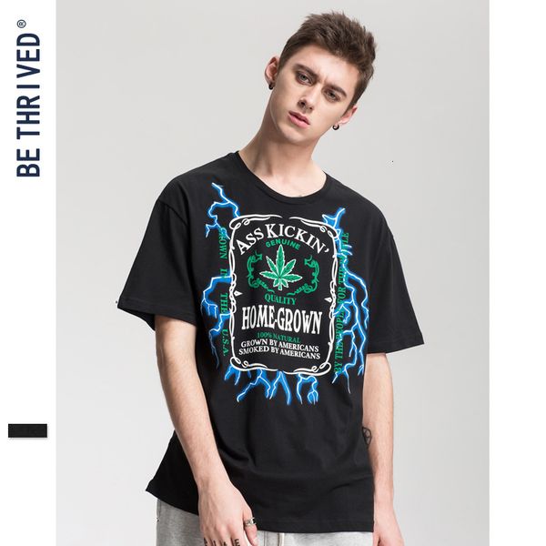 

be men's wear |2019 high street shoulder oversize dark maple leaves pure cotton short sleeve shirt t shirts, Gray;blue