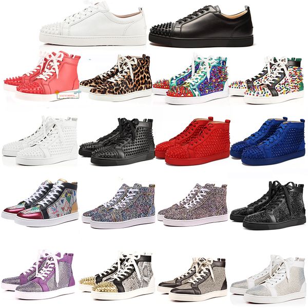 

2020 designer red bottom sneakers low spikes flats shoes men womens suede leather sneakers party designer shoes, Black