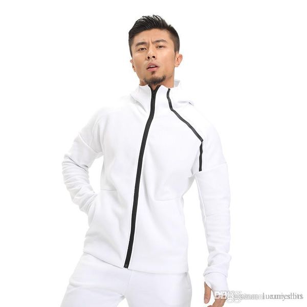

solid color men tracksuits long sleeve running active men 2pcs sports sets fashion breathable male suits with zipper, Gray