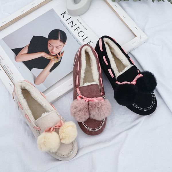 

moccasin shoes round toe casual female sneakers bow-knot loafers fur 2019 fashion women's slip-on moccasins butterfly new modis, Black