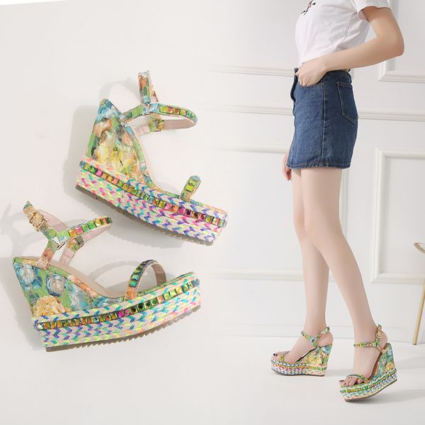 

new high-heeled muffin shoes sequins color gorgeous women's shoes platform large size fashion colorful wedge shoes, Black