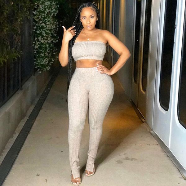 

sytiz solid color two piece sets 2020 women summer fashion casual wear stretch slim suits female 2 piece set leggings outfit, Gray