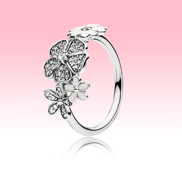 

beautiful women flowers ring summer jewelry for pandora real 925 sterling silver sakura cz diamond wedding rings with original box set, Slivery;golden