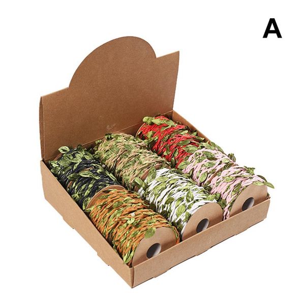 

12 rolls/box natural jute braided ropes with green leaves for wedding decoration ty, Black;white
