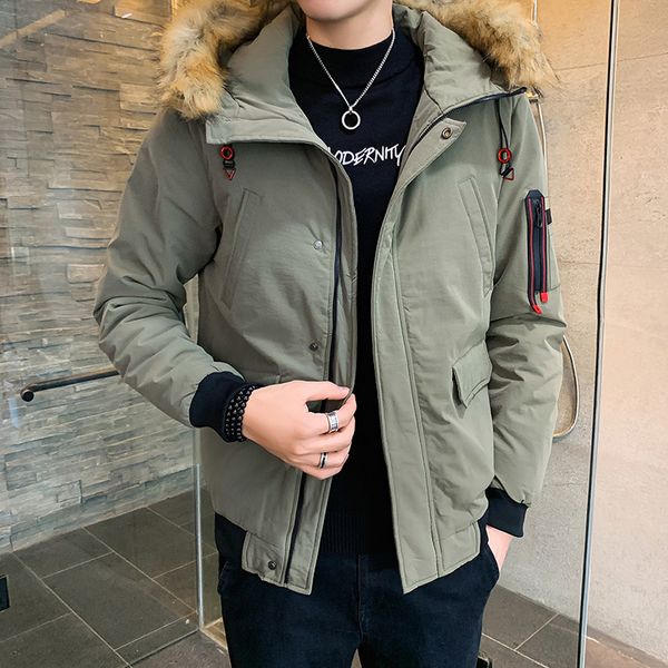 

2019 new style winter cotton-padded clothes men hooded thick loose fashion cotton-padded jacket youth down jacket, Black