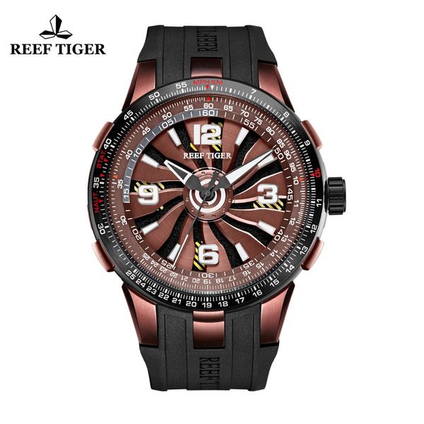 

new design reef tiger/rt watches mens sport rubber strap automatic rotate pilot watch relogio masculino rga3059, Slivery;brown