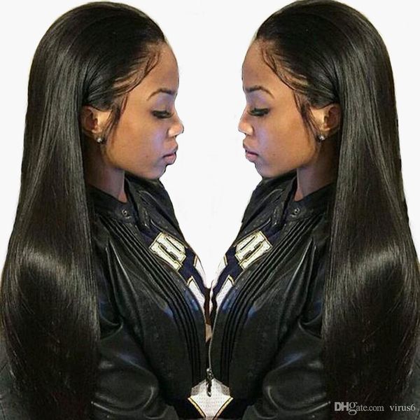 

glueless or full lace wigs in natural regular yaki brazilian virgin remy human hair wigs with baby hair 180% density natural hairline / afri, Black