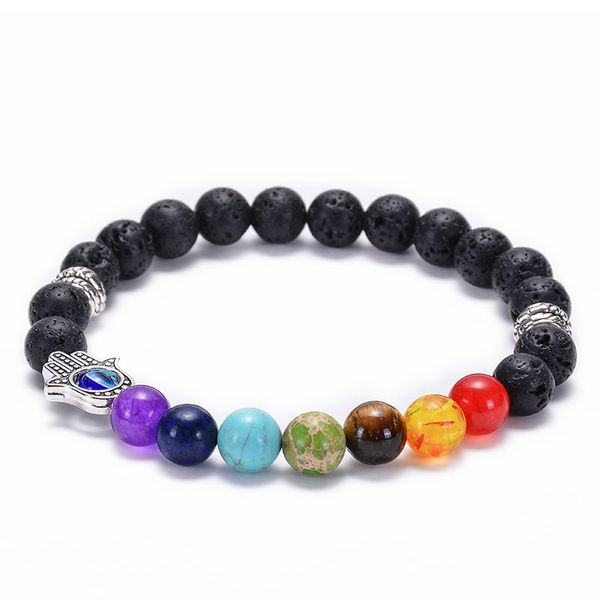 

chakra bead bracelets 8mm lava rock stones beads bracelets evil eye hamsa hand fatima palm natural stone yoga jewelry, Black