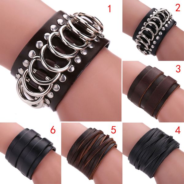 

new vintage genuine leather wrap bracelet bangles cuff double wide jewelry for men women mv66, Golden;silver