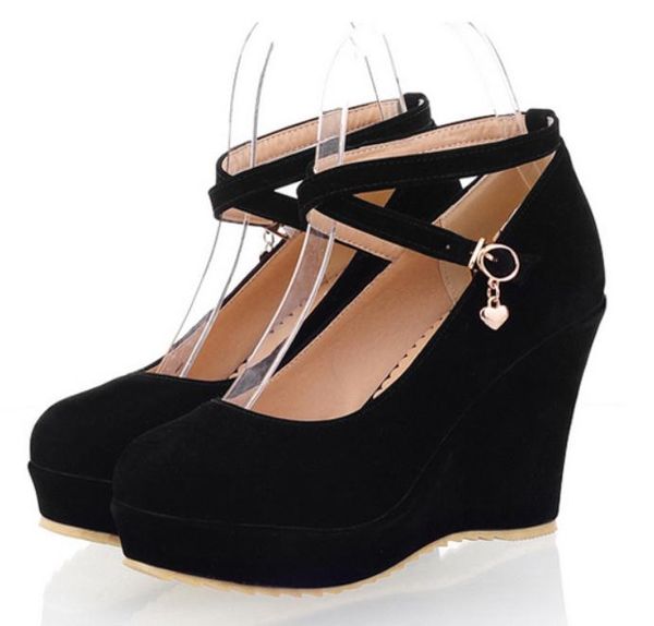 

2019 women's shoes in spring and autumn with new style slope heel thick bottom waterproof table @26, Black