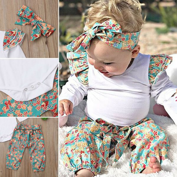 

3шт новорожденных девочек одежда комбинезон топ + цветочные брюки леггинсы наряды набор, Pink;blue