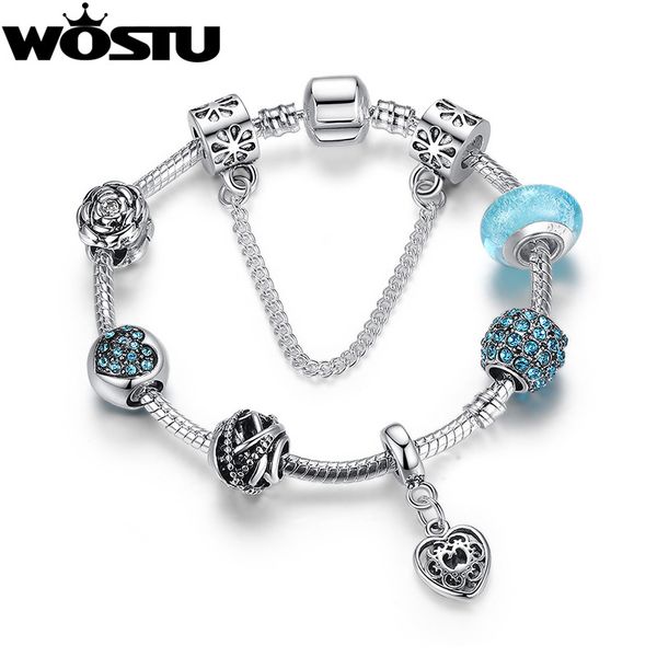 

silver blue crystal charm bracelet for women fashion original diy beads jewelry gift for mother xch1886, Black