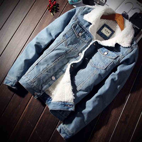 

men's fashion denim coat 2020 new men's thickened jacket fashion jacket imitation lamb wool men's cotton padded jacket cotton, Black