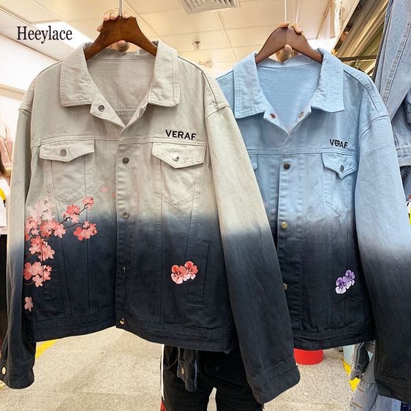 

hip hop denim jacket women 2019 fashion oversized applique jeans outwear female single breasted frayed jeans coats, Black;brown