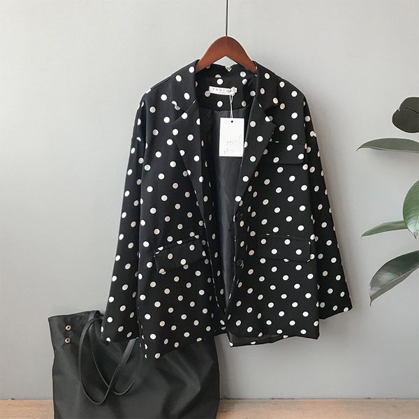 

new korea fashion all-match loose blazers jackets for women vintage polka dot long sleeve outwear casual female blazer coats, White;black
