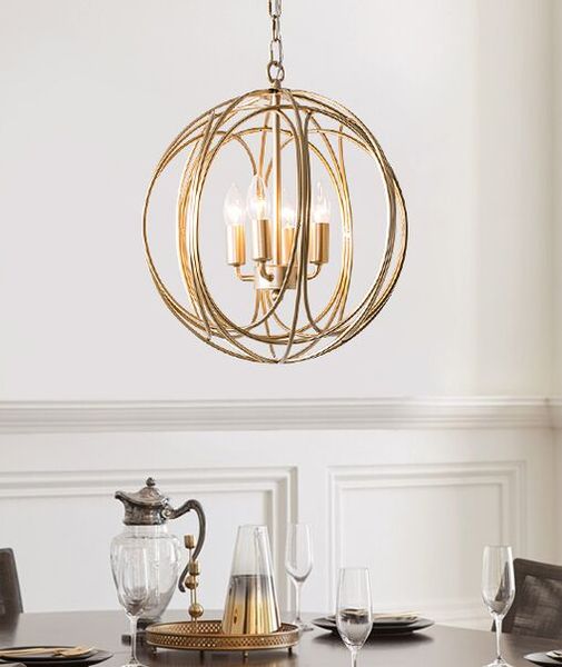 Nordic Gold Pendant luzes moderno Rodada gaiola pendurada lâmpada Loft Decor industrial Sala de Jantar Cozinha Luminárias Luminaire MYY