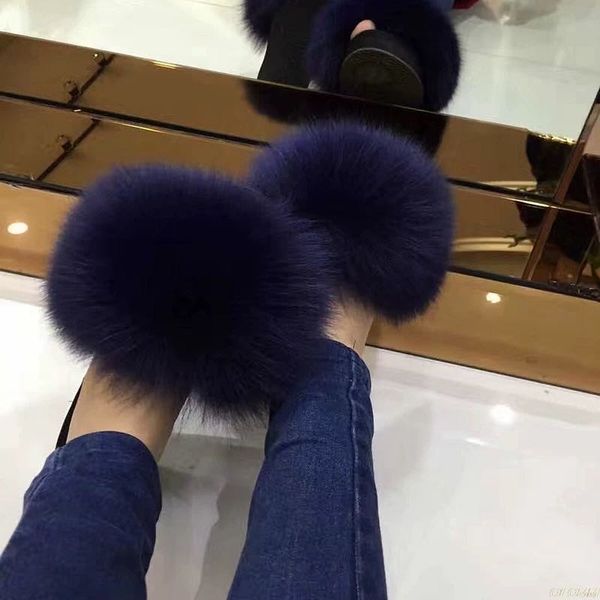 

wholesale real /raccoon fur slides slippers new arrival beauty summer flip flops fluffy fur sandals plush shoes, Black