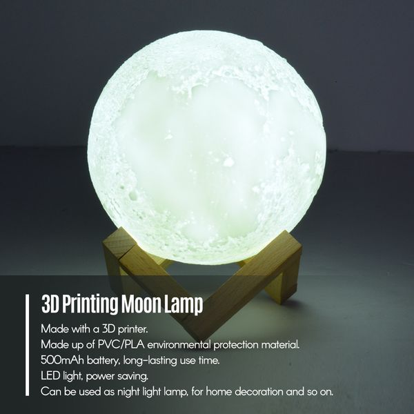 

rechargeable smart led 3d printing moon light lamp with stand voice control remote control 16 colors desk set accessories