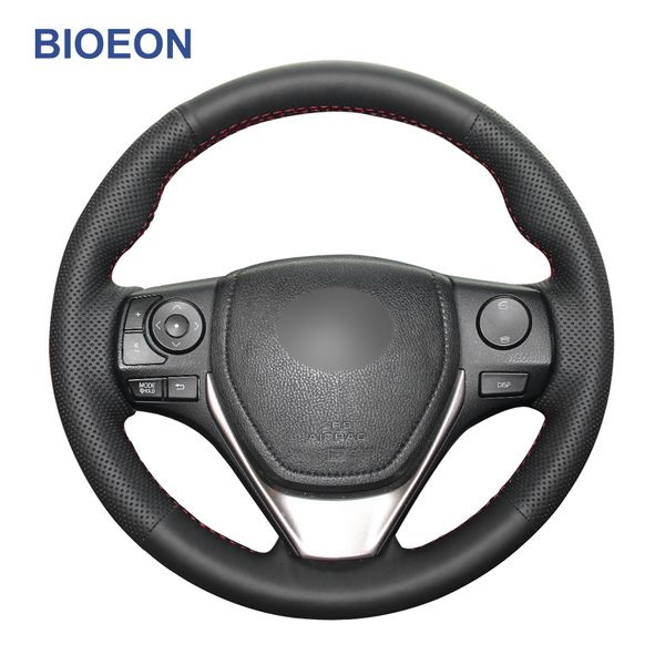 

hand sewing black pu artificial leather car steering wheel covers for rav4 2013-2019 corolla 2014-2019 corolla im (us