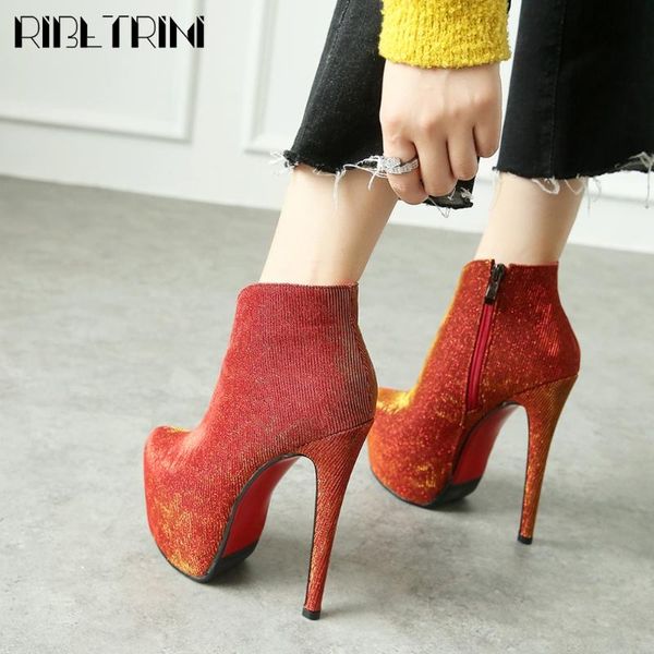 

ribetrini big size 33-43 brand new ladies fashion high platform ankle shoes woman thin high heels boots women party boots, Black