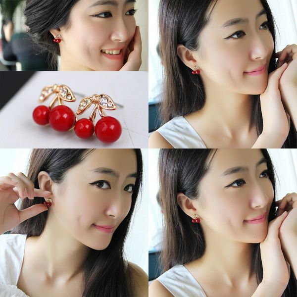 

lovely red cherry ear nail eardrop earring small ornaments women earrings tassel earrings swarovski, Silver