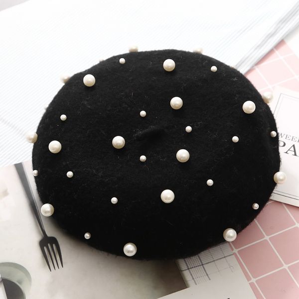 

rivet beret flat winter warm stylish cashmere vogue vintage pearl cap berets 2019 beret hats women girls female wool ljbfs, Blue;gray